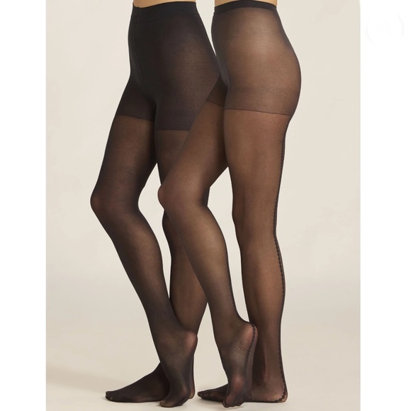 Women's Dot Back Seam & Opaque Tights Pantyhose 2, 2-Packs Size XL - Picture 1 of 6